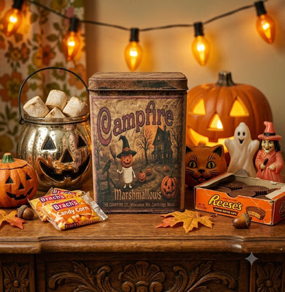 Primitive Handcrafted USA Halloween 6.25" Campfire Jack O Lantern Boy Tin - The Primitive Pineapple Collection