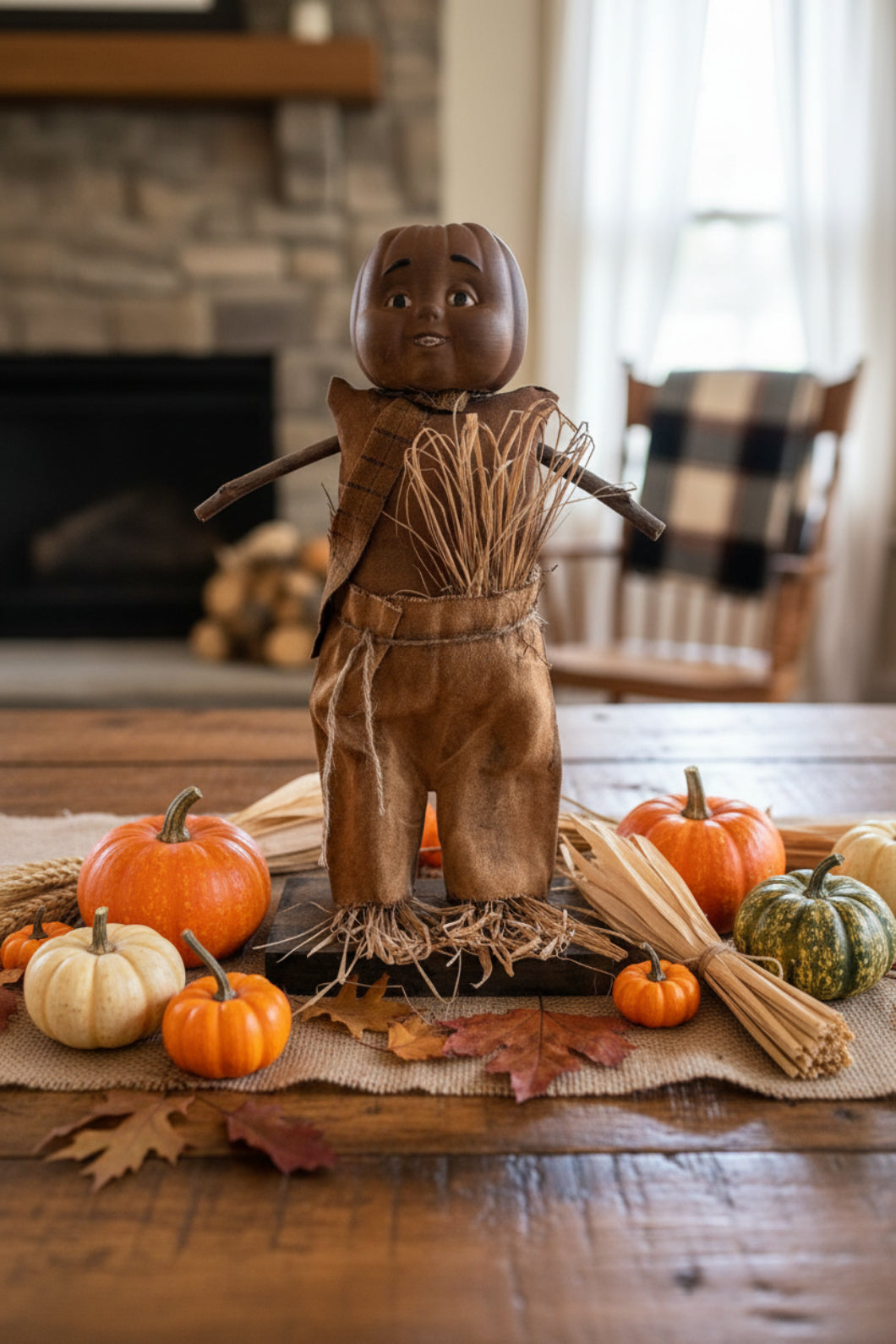 Primitive Handcrafted One of a Kind Halloween Pumpkin Man Doll