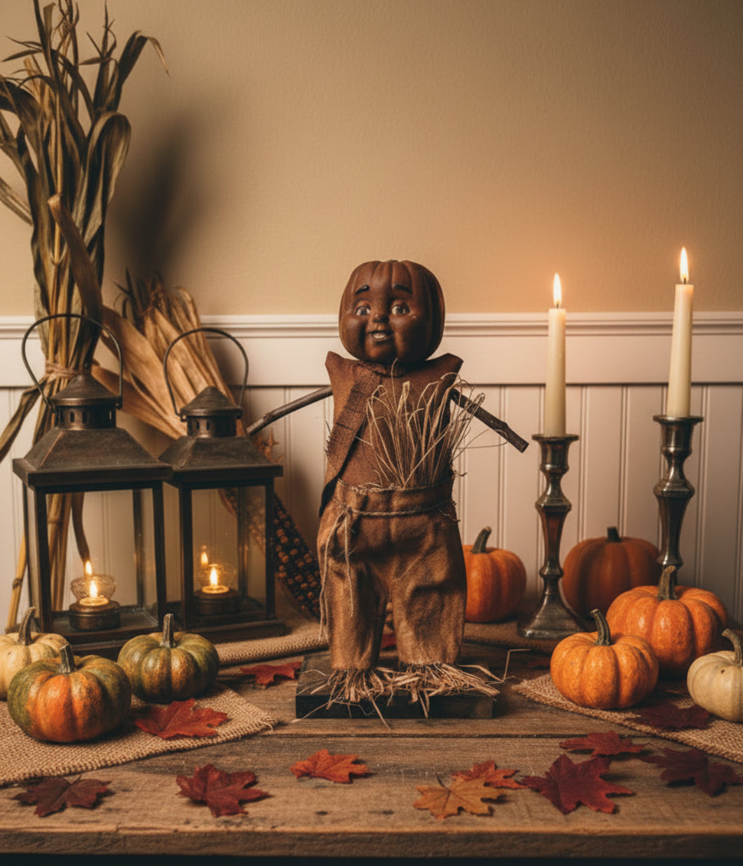 Primitive Handcrafted One of a Kind Halloween Pumpkin Man Doll