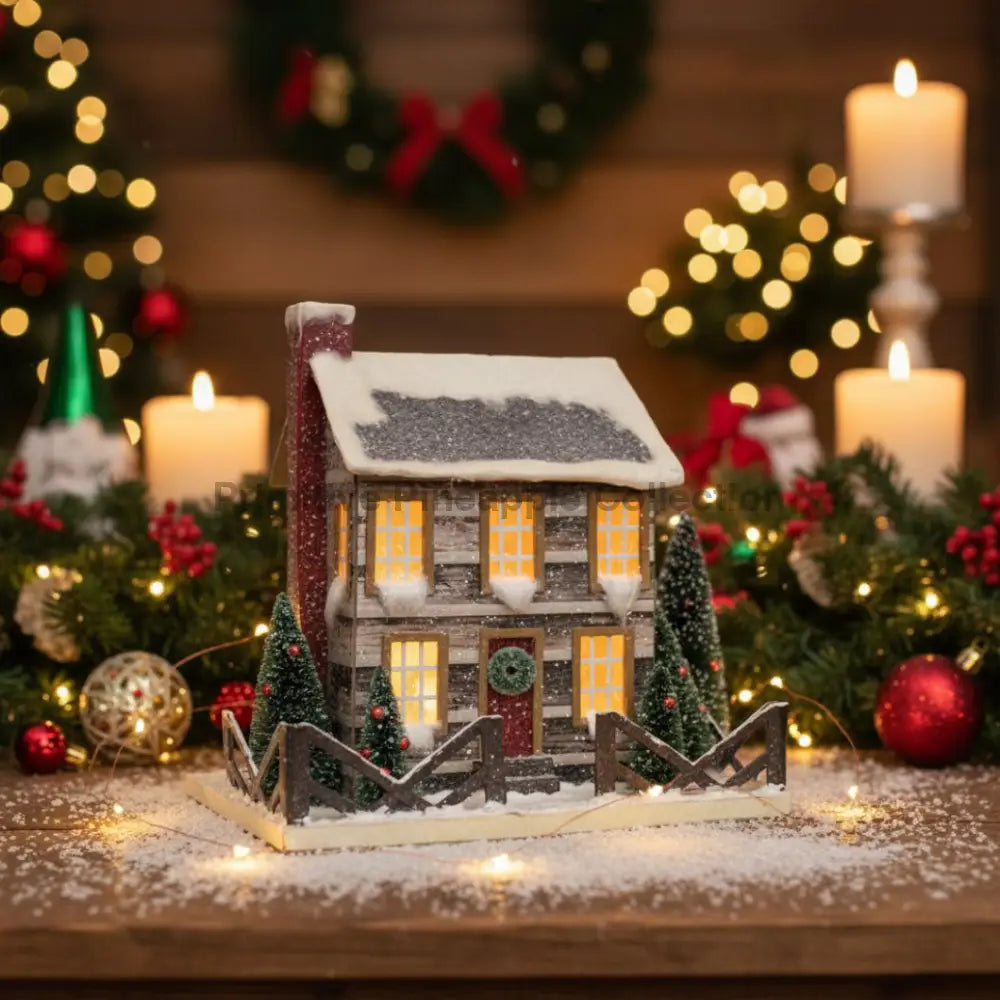 Primitive Ragon House Christmas 12” Light Up Putz Style Log Cabin Bottle Brush Tree - The Primitive Pineapple Collection