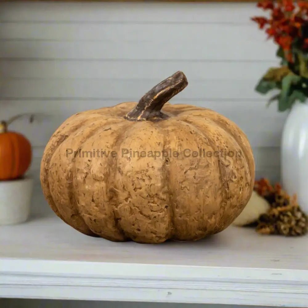 Ragon House 12"x9" Large Beige Mache Pumpkin | Primitive Fall Decor - The Primitive Pineapple Collection