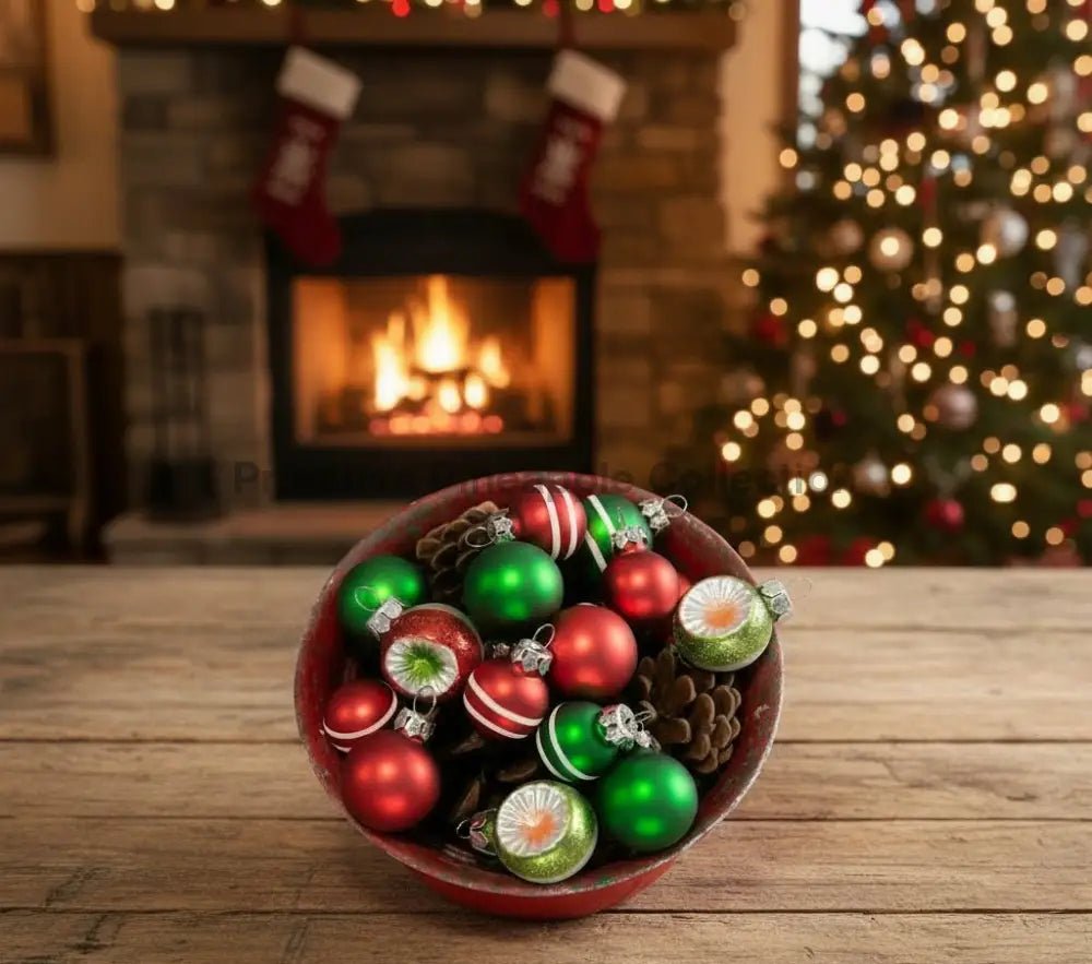 Ragon House 20 pc Christmas 1" Retro Red and Green Glass Ball Ornaments - The Primitive Pineapple Collection