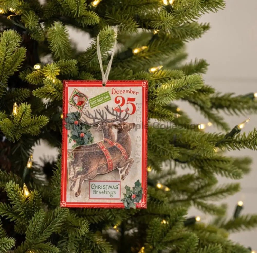 Ragon House Christmas Vintage Look 6" Reindeer Postcard Ornament - The Primitive Pineapple Collection