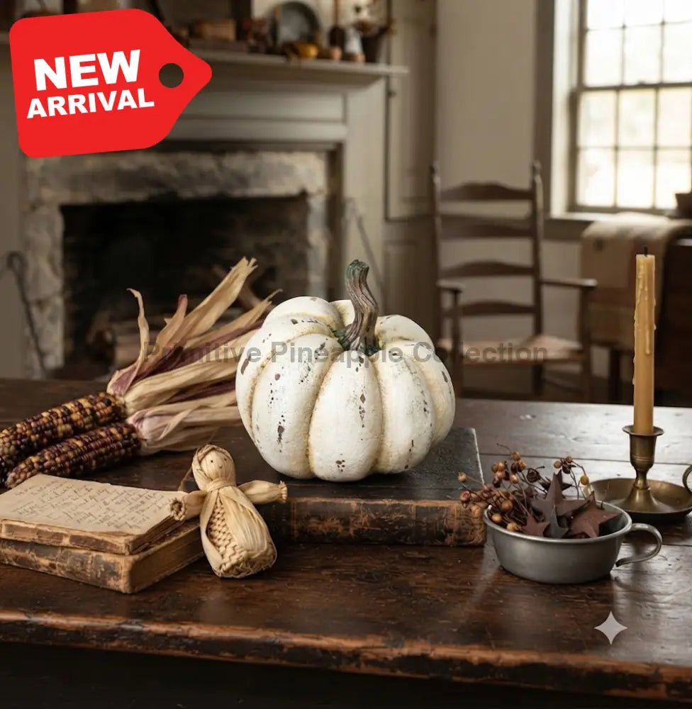 Ragon House Fall 5.25" Life Like Cream Resin Pumpkin w/ Twisted Stem - The Primitive Pineapple Collection