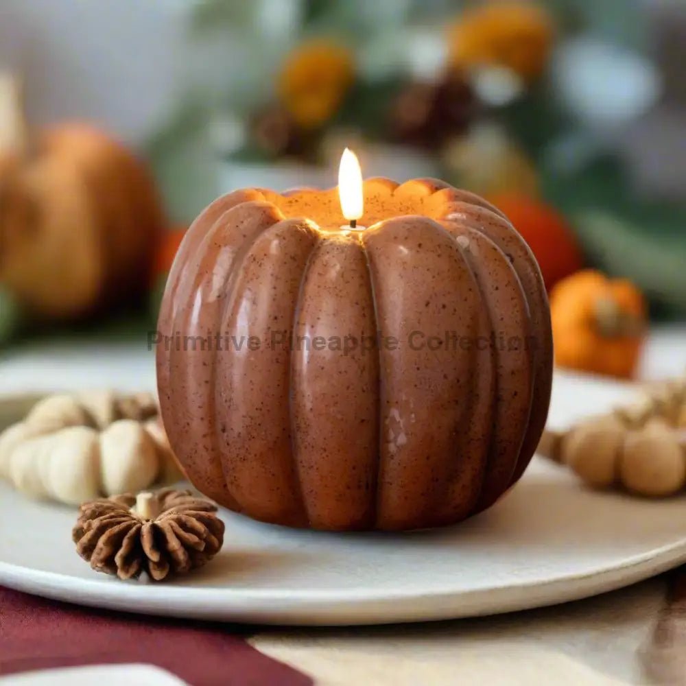 Ragon House Fall Halloween 5" Bronze 3D Flame Pumpkin Candle w/ Timer - The Primitive Pineapple Collection