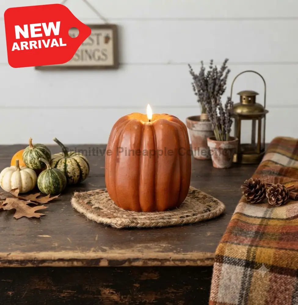 Ragon House Fall Halloween 6.5" Orange 3D Flame Pumpkin Candle w/ Timer - The Primitive Pineapple Collection