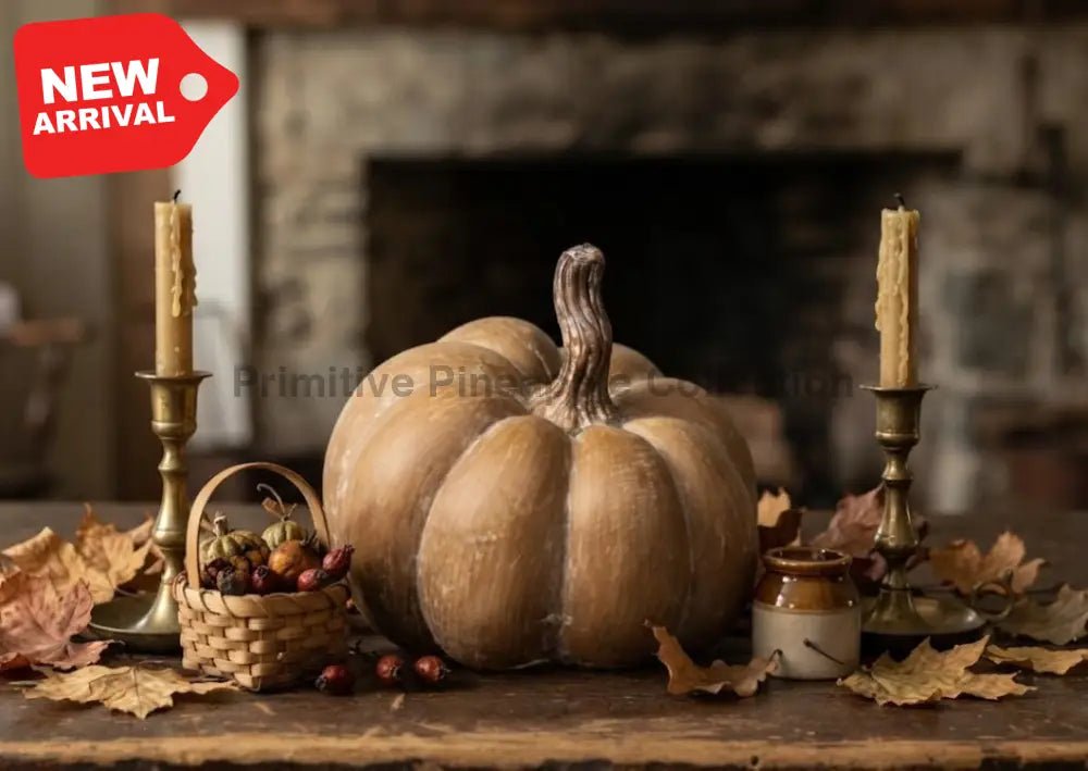 Ragon House Fall Life Like Tan Resin Pumpkin w/ Twisted Stem - The Primitive Pineapple Collection