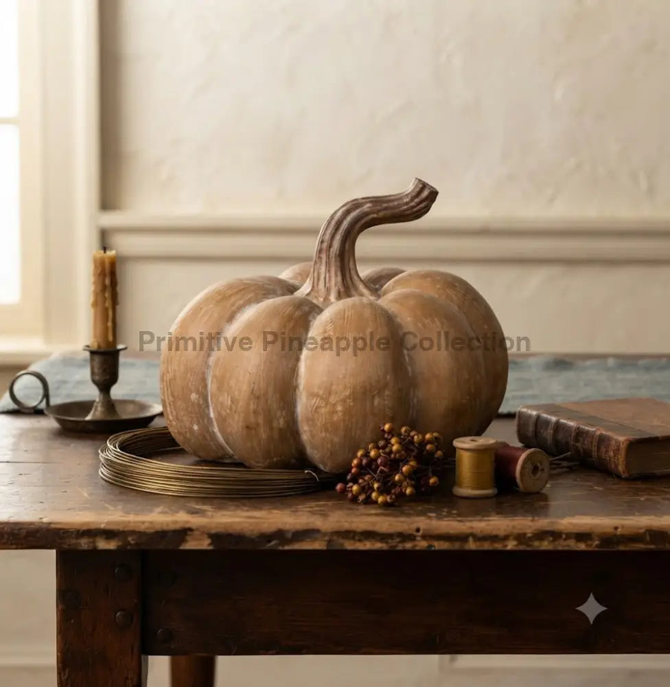 Ragon House Fall Life Like Tan Short Resin Pumpkin w/ Twisted Stem - The Primitive Pineapple Collection