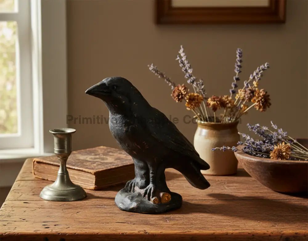 Ragon House Primitive Black Crow Figurine – 11" Halloween Fall Decor - The Primitive Pineapple Collection