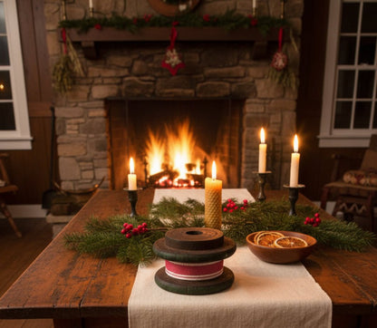 Primitive Christmas Wood Spool w/ Christmas Ribbon - The Primitive Pineapple Collection