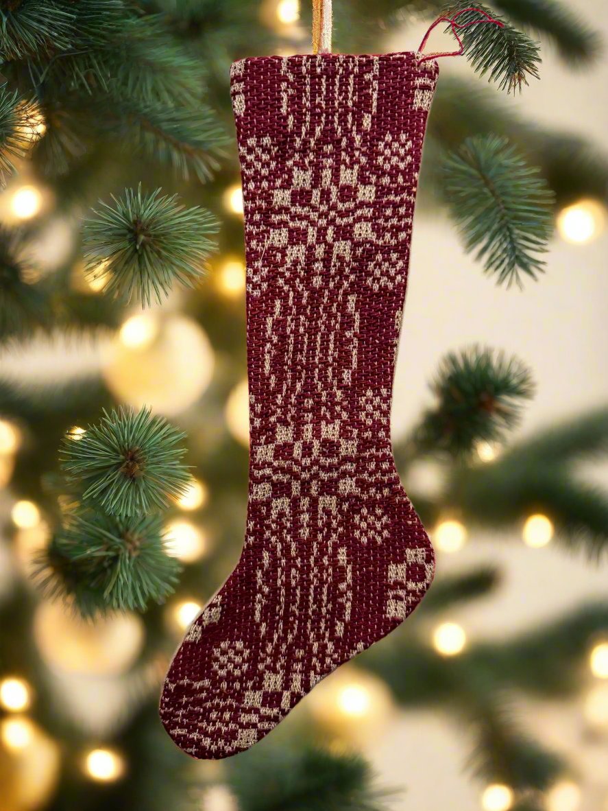 Primitive Christmas Handmade USA 12” Coverlet Stocking