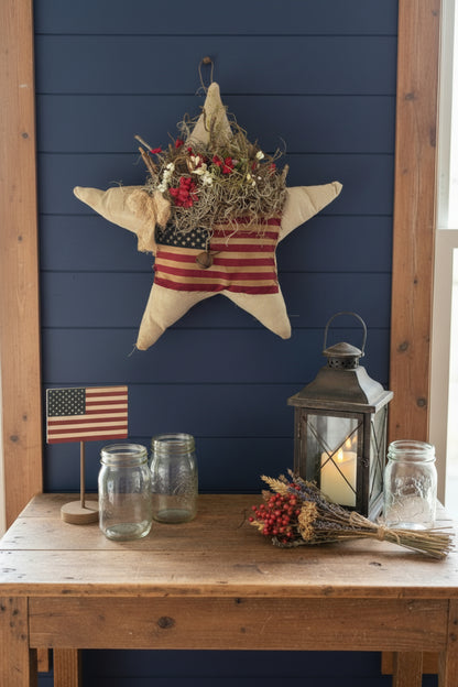 Handcrafted Americana White Flag Star w/ Sweet Annie