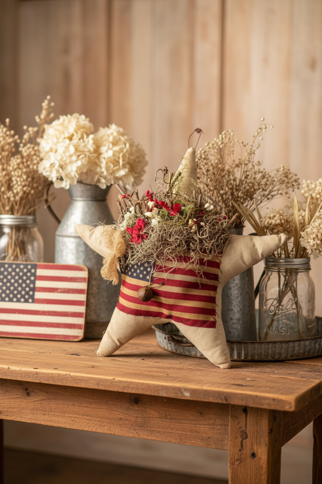 Handcrafted Americana White Flag Star w/ Sweet Annie