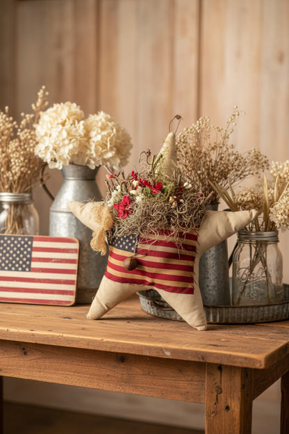 Handcrafted Americana White Flag Star w/ Sweet Annie