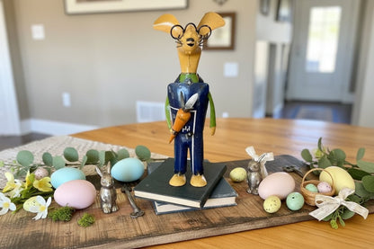 Primitive Spring Easter Recycled Metal Hops Rabbit w/ Glasses 11.75" Figurine - The Primitive Pineapple Collection