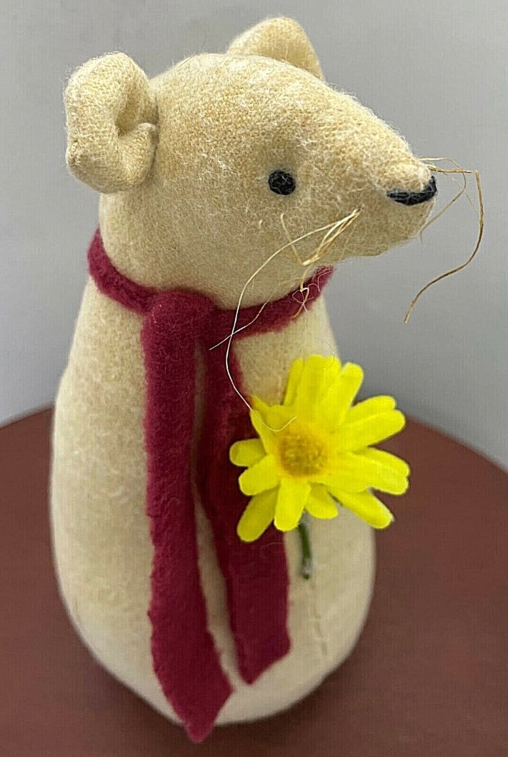 Primitive Handcrafted Spring Easter Mouse with Flower 6.5&quot;