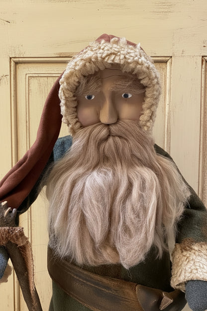 Primitive Christmas One of a Kind Hand Sculpted Clay Face Santa w/ Gourds 20 "