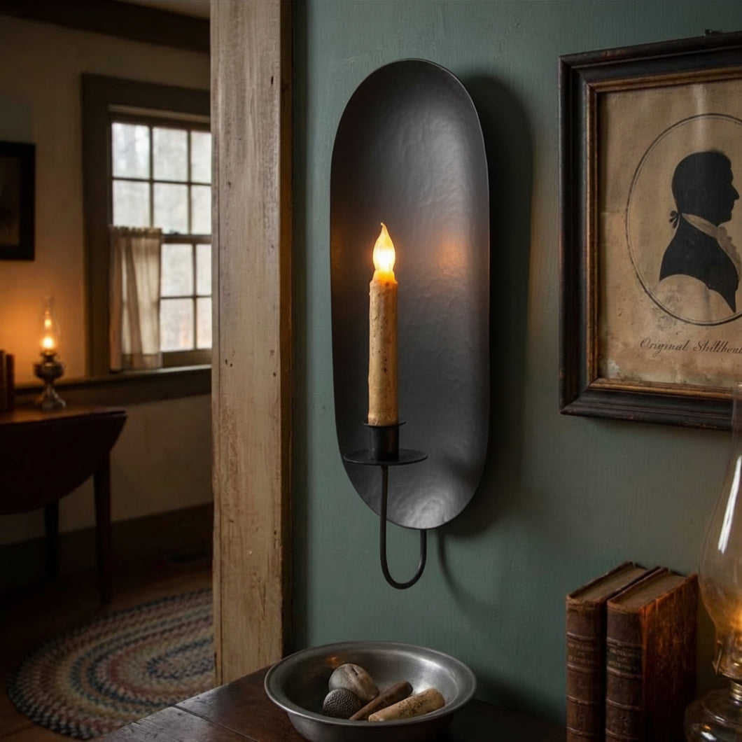 Primitive Colonial Black Metal Drawing Room Candle Sconce 15"