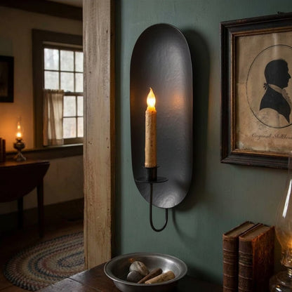 Primitive Colonial Black Metal Drawing Room Candle Sconce 15" - The Primitive Pineapple Collection
