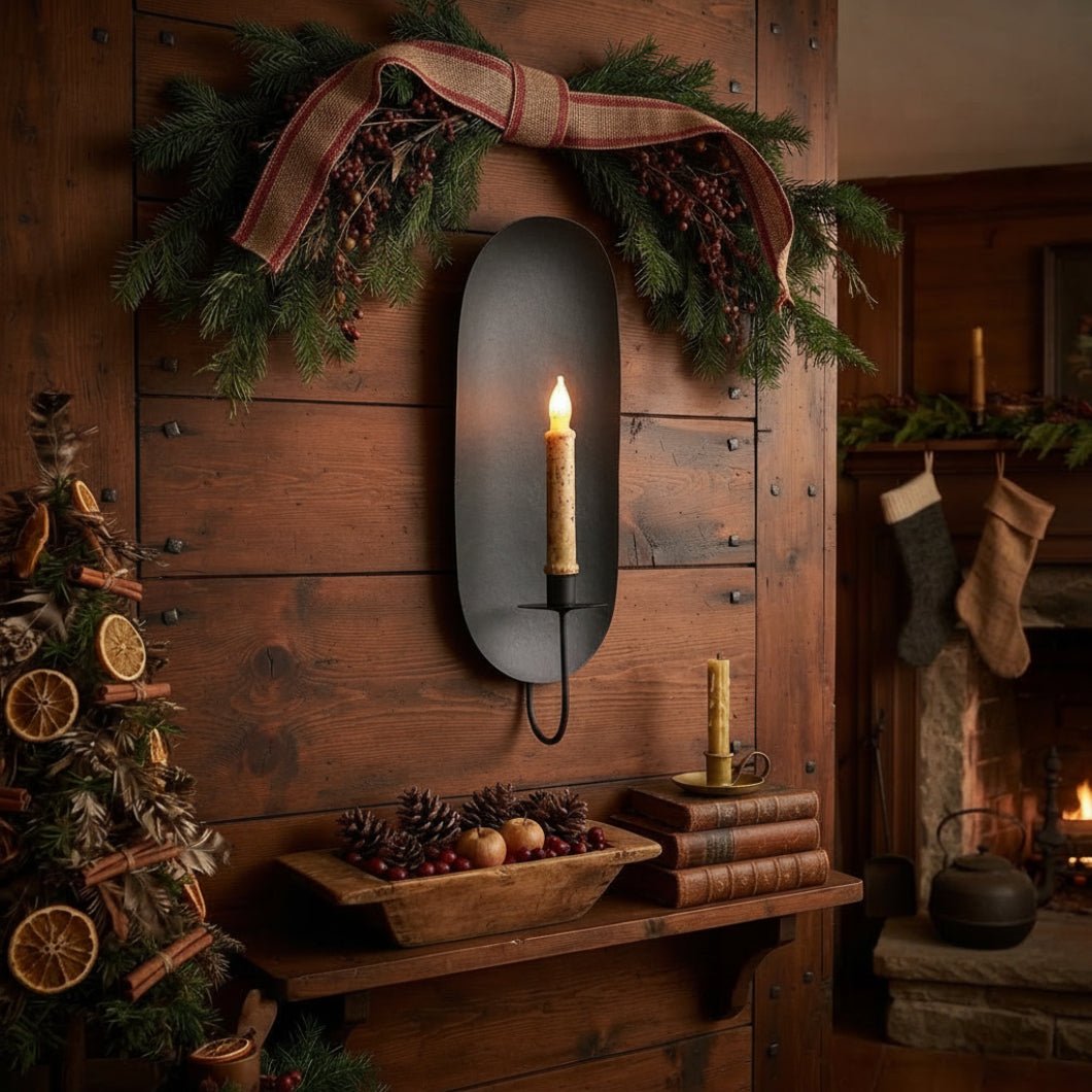Primitive Colonial Black Metal Drawing Room Candle Sconce 15" - The Primitive Pineapple Collection