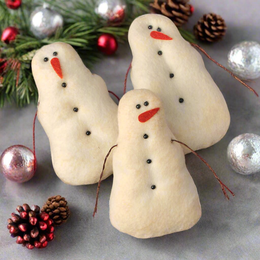 Primitive Christmas 3 pc Wire Arm Fleece Snowman Bowl Filler - The Primitive Pineapple Collection