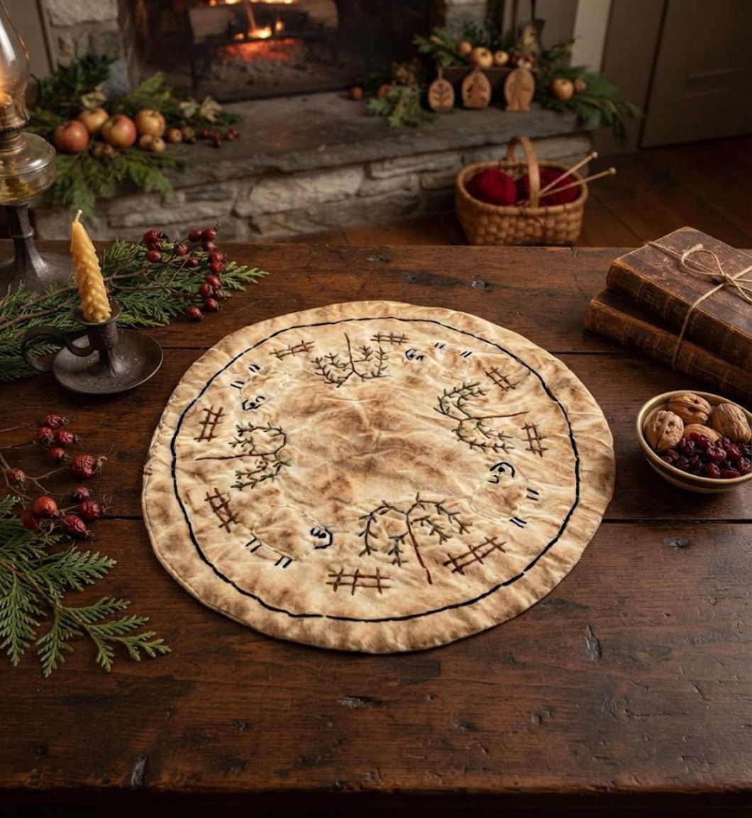 Primitive Handmade USA 8" Sheep and Willow Tree Candle Mat - The Primitive Pineapple Collection