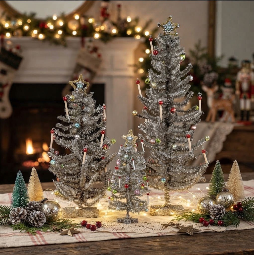 Ragon House 11" Decorated Silver Tinsel Christmas Tree - The Primitive Pineapple Collection