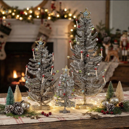 Ragon House 11" Decorated Silver Tinsel Christmas Tree - The Primitive Pineapple Collection