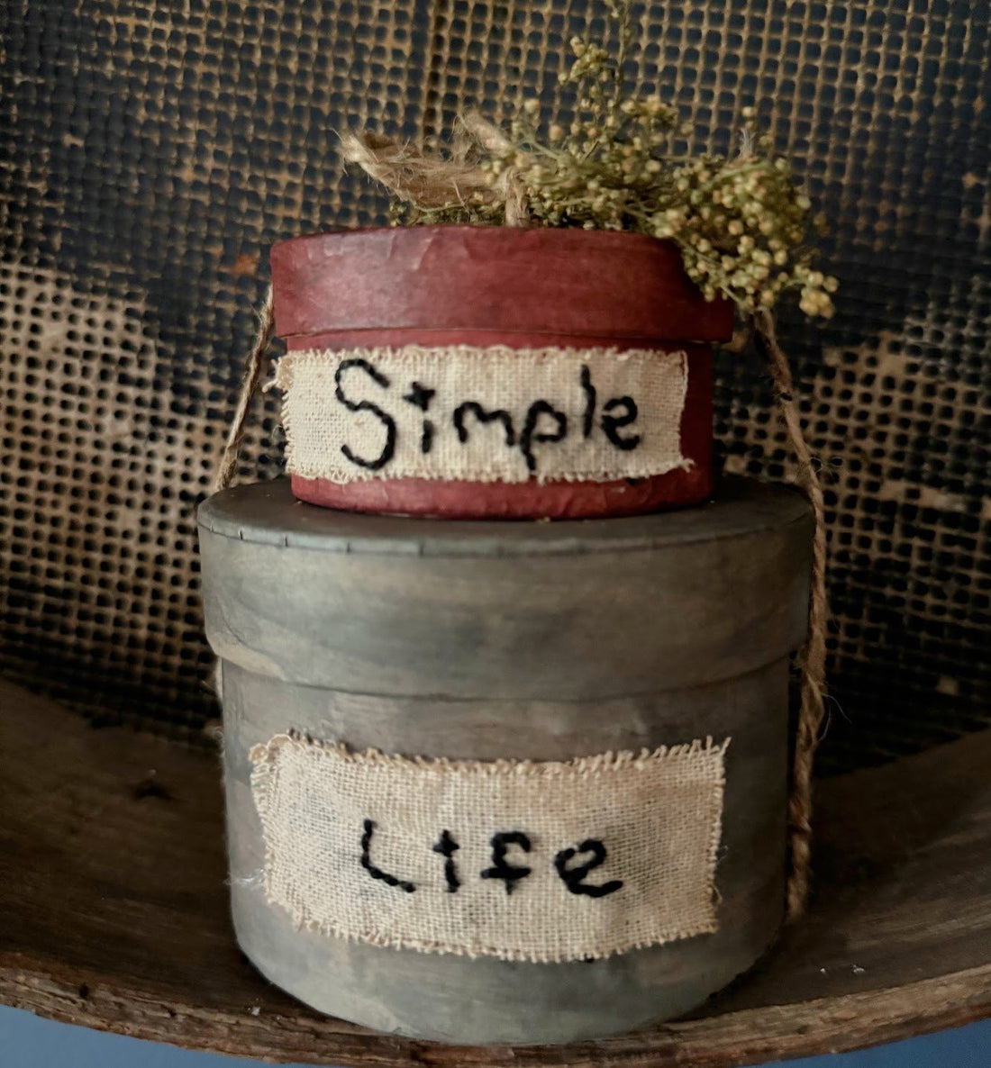 Primitive Handcrafted "Simple Life" Stacked Colonial Boxes 5"H Sweet Annie - The Primitive Pineapple Collection