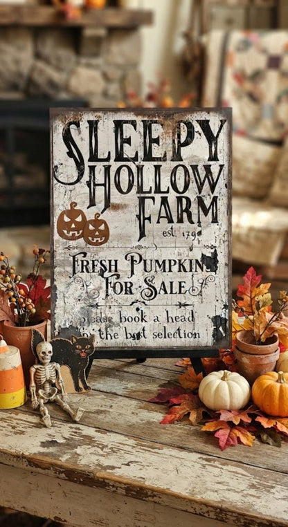 Primitive Sleepy Hollow Farm Halloween 8x12 Metal Sign - The Primitive Pineapple Collection