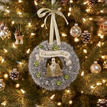 Bethany Lowe Pastel Green Christmas Wish Bottle Brush Wreath, 7" - The Primitive Pineapple Collection