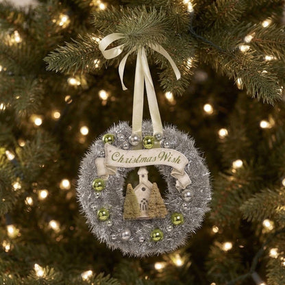 Bethany Lowe Pastel Green Christmas Wish Bottle Brush Wreath, 7" - The Primitive Pineapple Collection