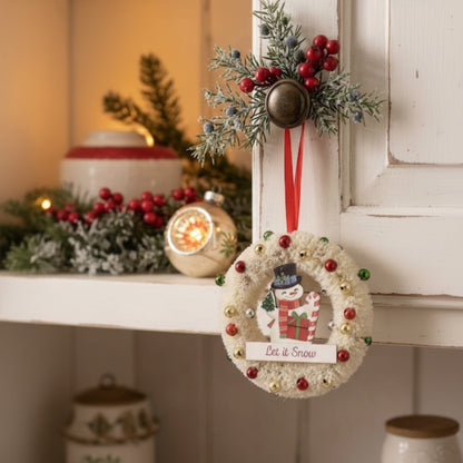 Retro Christmas 5"White Bottle Brush Wreath 3 Styles