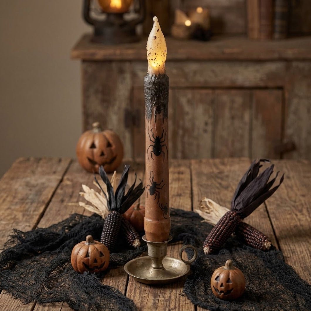 Halloween Timer Taper Candle 6.5" – Black Cat, Spider &amp; Jack O Lantern - The Primitive Pineapple Collection
