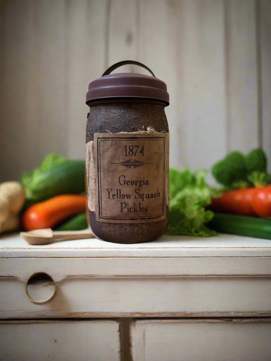 Primitive Colonial Handcrafted 1874 Squash Pickles Jar