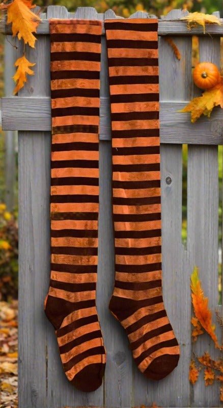 Primitive Handcrafted USA Grungy Halloween Orange and Black Stocking - The Primitive Pineapple Collection