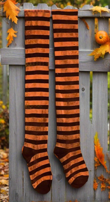 Primitive Handcrafted USA Grungy Halloween Orange and Black Stocking