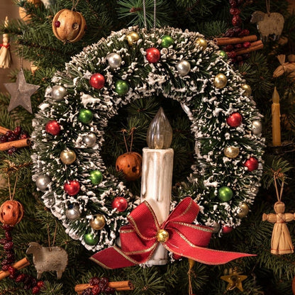 Ragon House 6" Retro Bottle Brush Christmas Wreath with Candle - The Primitive Pineapple Collection