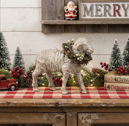 Ragon House Standing Sheep with Grapevine Wreath 5.25"