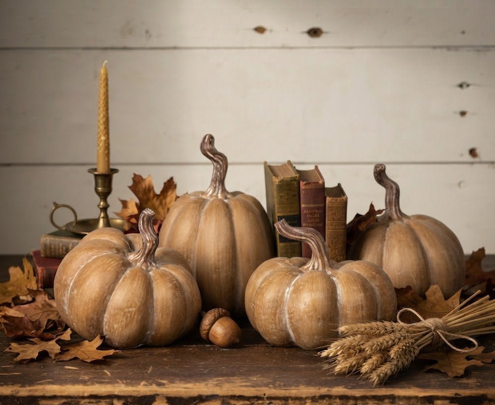 Ragon House Fall Life Like Tan Short Resin Pumpkin w/ Twisted Stem - The Primitive Pineapple Collection