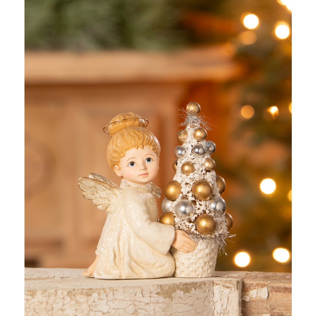 Bethany Lowe Christmas Angelic Angel with Tree TD3169 - The Primitive Pineapple Collection
