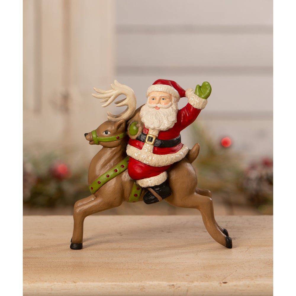 Bethany Lowe Christmas Retro Santa Riding Reindeer TD3174