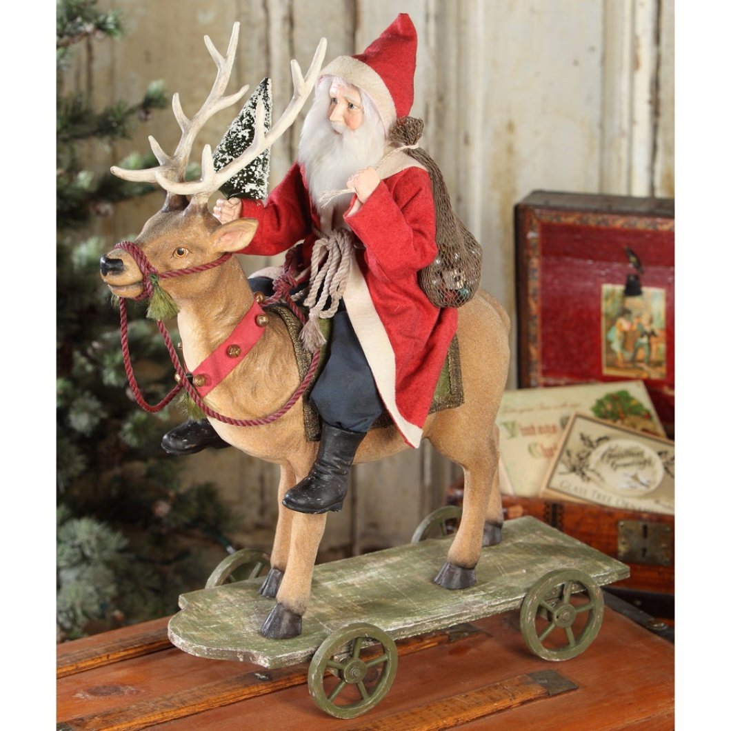 Bethany Lowe Christmas Vintage Santa Riding Reindeer TD4067 - The Primitive Pineapple Collection