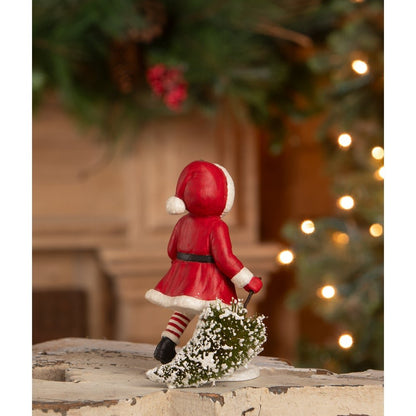 Bethany Lowe Christmas Santa Girl Pulling Tree TD4172 - The Primitive Pineapple Collection