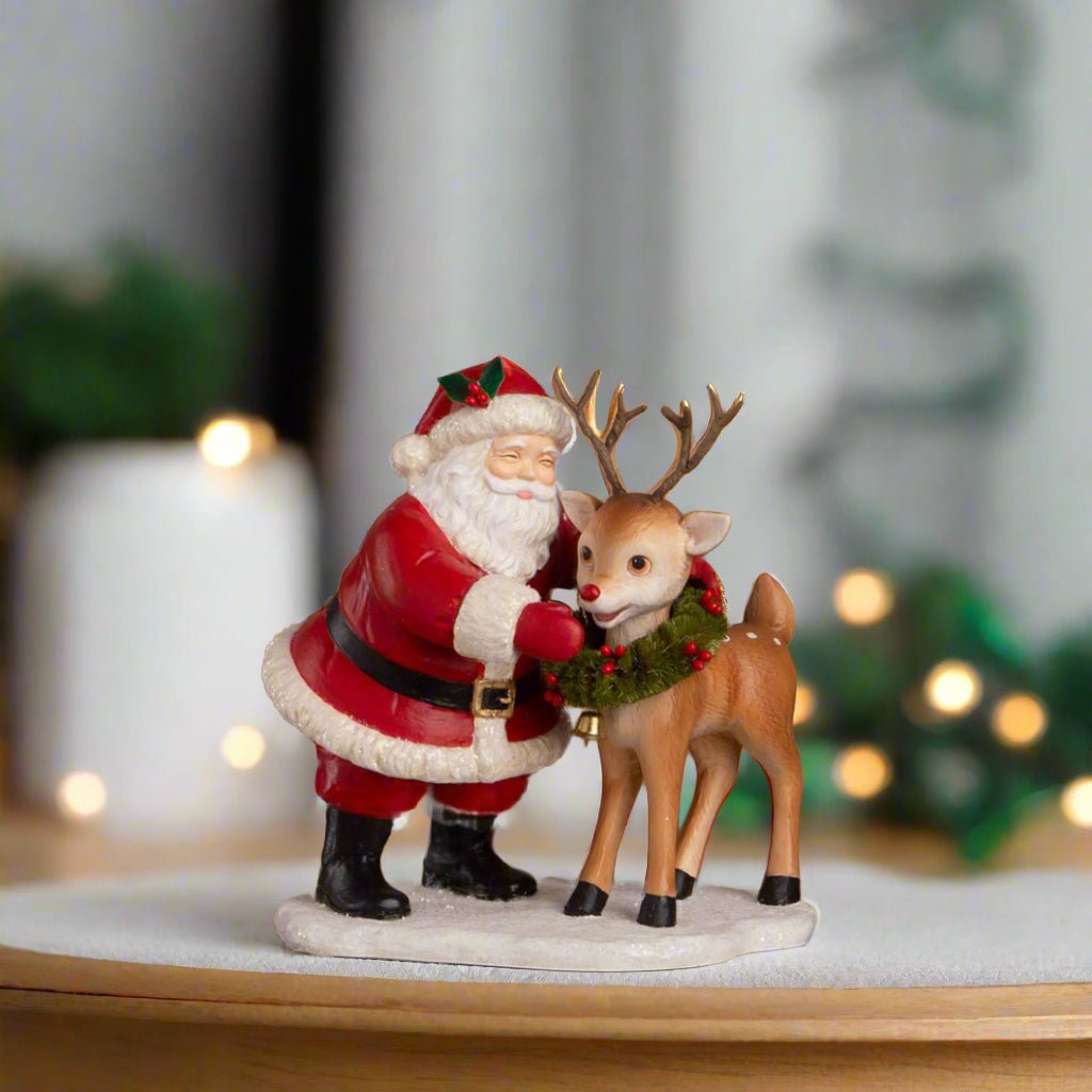 Bethany Lowe Christmas HO HO Santa with Rudolph TD4174 - The Primitive Pineapple Collection