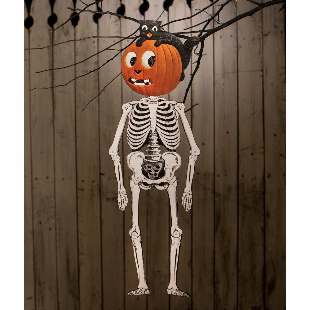 Bethany Lowe Halloween Jack &amp; Cat Hanging Skeleton TF3255