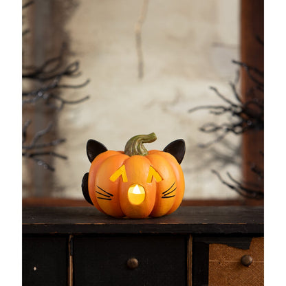 Bethany Lowe Halloween Pumpkin Cat Luminary TF4248 - The Primitive Pineapple Collection