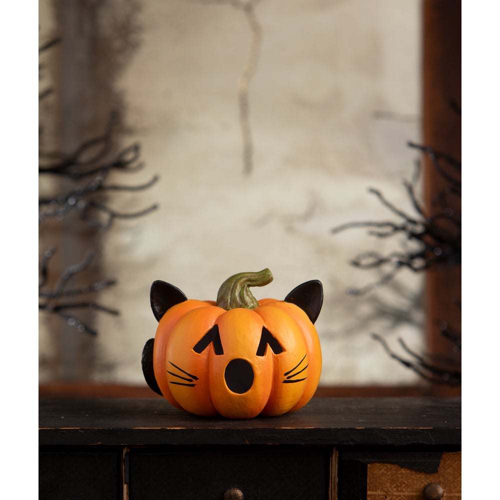 Bethany Lowe Halloween Pumpkin Cat Luminary TF4248 - The Primitive Pineapple Collection