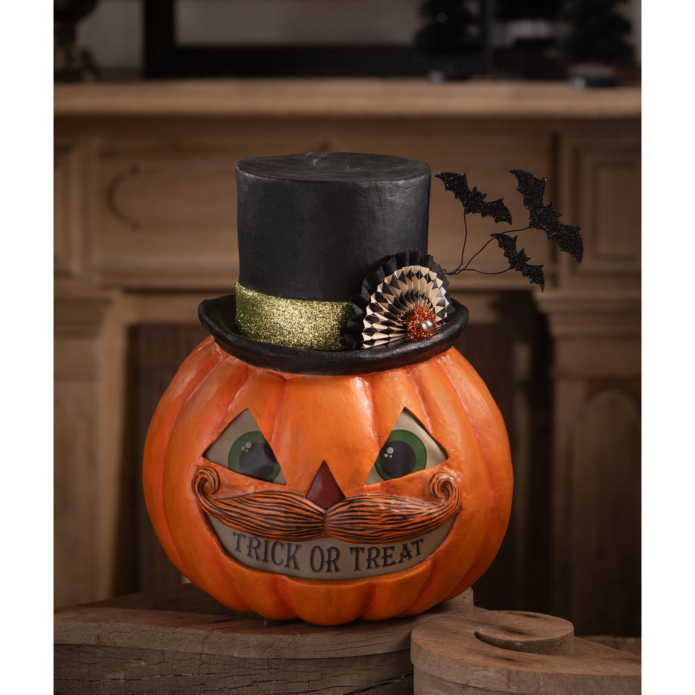 Bethany Lowe Halloween Trick or Treat Pumpkin Stache TJ4308