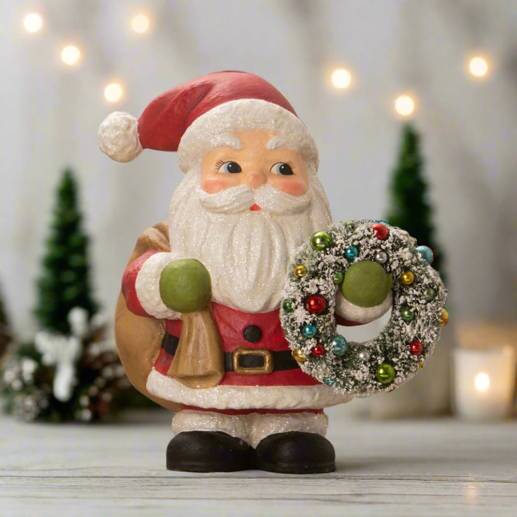 Bethany Lowe Christmas Jolly Fat Santa with Wreath TJ4316 - The Primitive Pineapple Collection